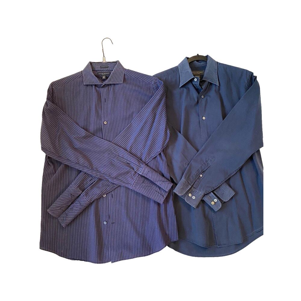 Banana Republic Men's Dress Shirt Button Up Blue Bundle Size Medium Slim Fit